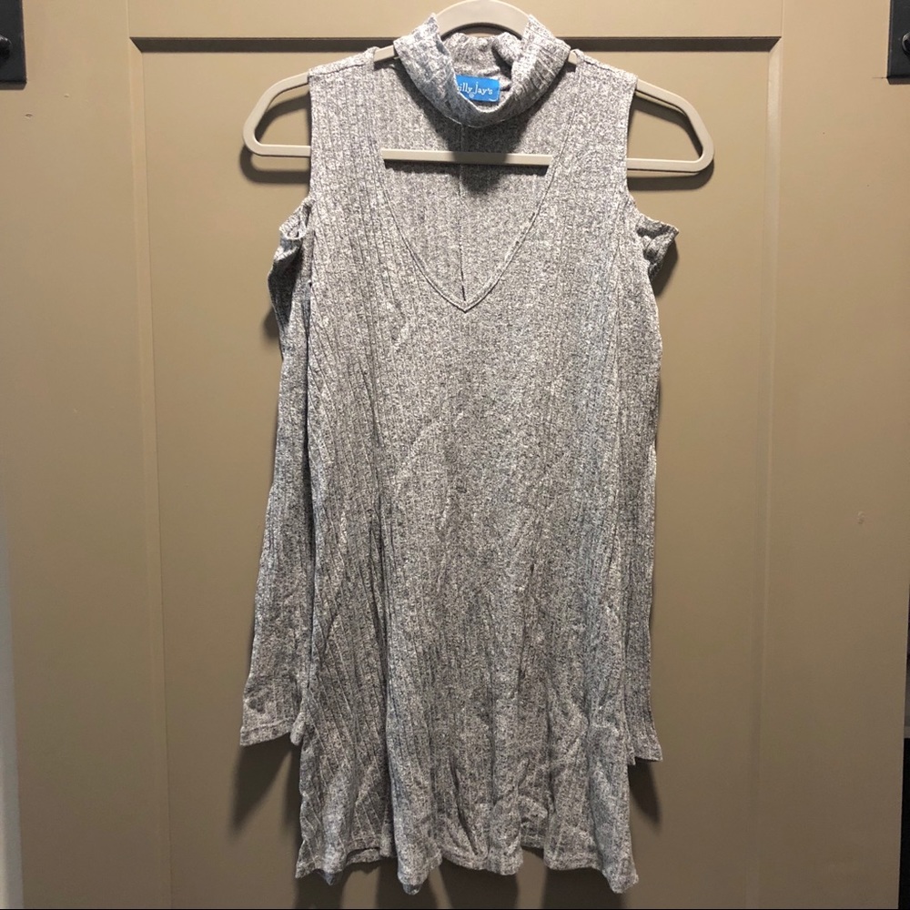 Choker Neck Knit Sweater Dress